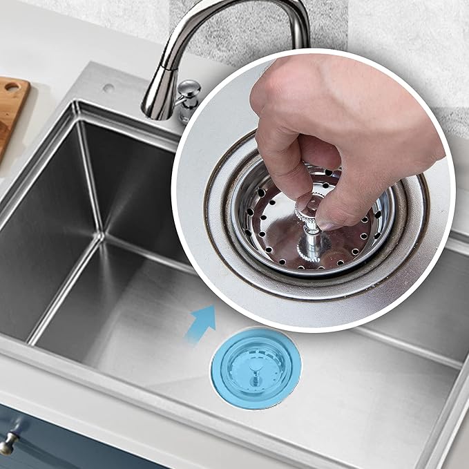 2 PCS Kitchen Sink Strainer and Stopper Combo Basket Replacement for Standard 3-1/2 inch Drain,Stainless Steel Basket with Rubber Stopper Bottom