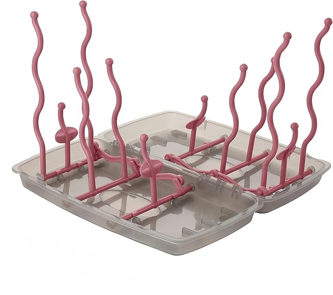 Collapsible Baby Bottle Drying Rack, Bottle Dryer Holder for Bottles, Teats, Cups, Pump Parts and Accessories (Pink)