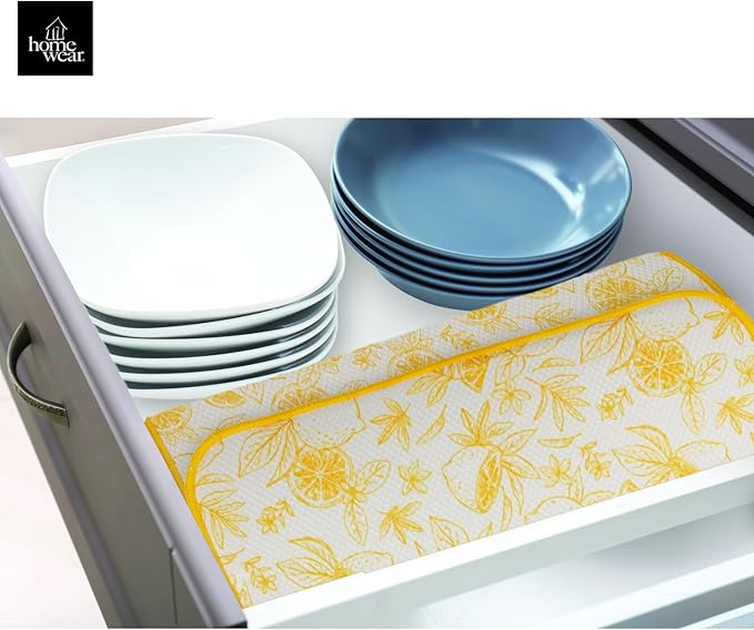 2 Pack Printed Dish Drying Mats for Kitchen, Super Absorbent Polyester, 15 x 20 inches, Countertop Sink, Machine Washable, Veggies & Lemon