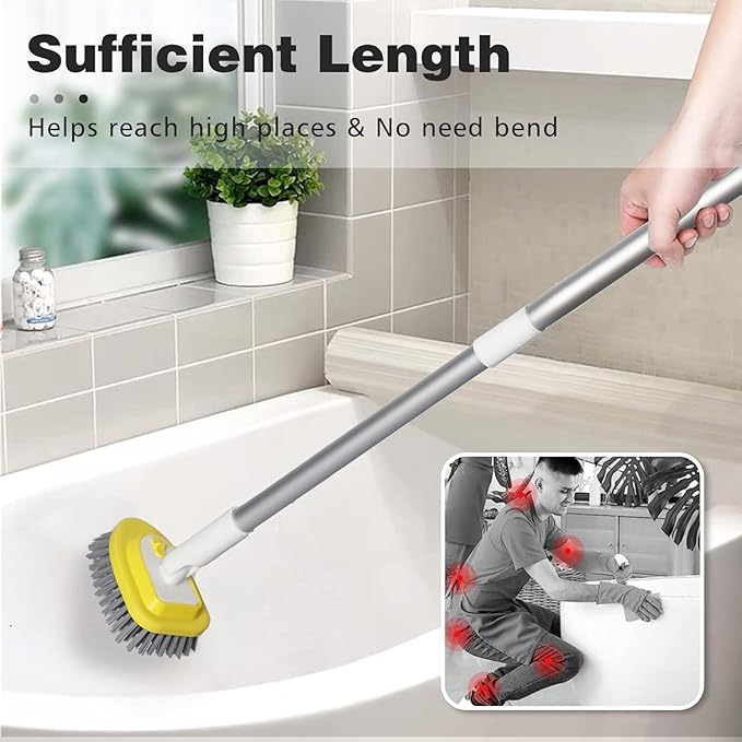 Shower Brush Scrubber with 51" Long Handle,3 in 1 Tub and Tile Cleaning Brush for Cleaning Bathroom Kitchen Toilet Wall Tub Tile Sink Non-Scratch (Yellow)