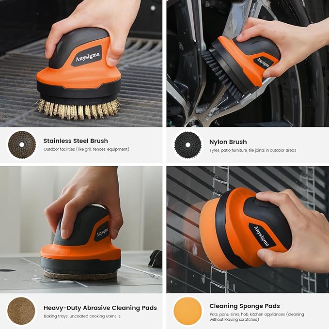 Electric Grill Brush- Waterproof Cordless Rotary Cleaning Brush with 4 Heads for Outdorr Grill,Car,Bathroom