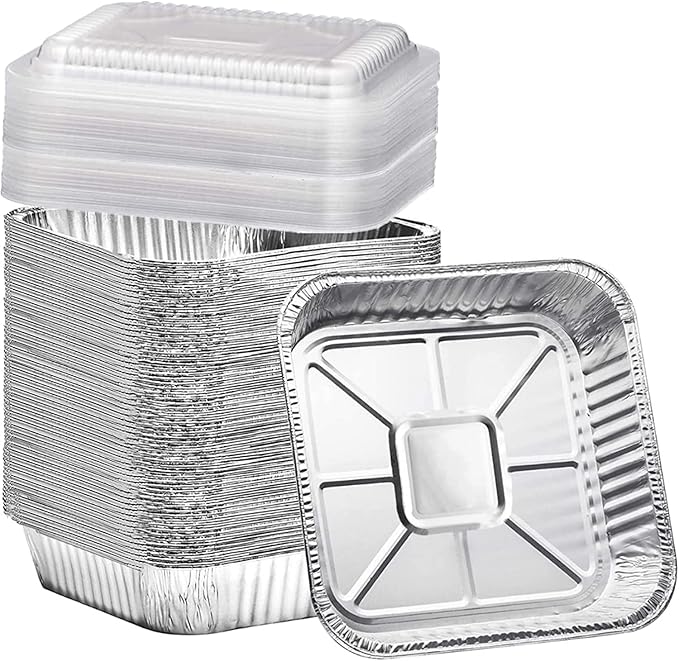 (35 Pack) 8x8 Aluminum Pans with Clear Plastic Lids - Square Baking Cake Pans - Foil Pans with Lids - Disposable Food Containers Great for Cooking, Heating, Storing, Prepping Food