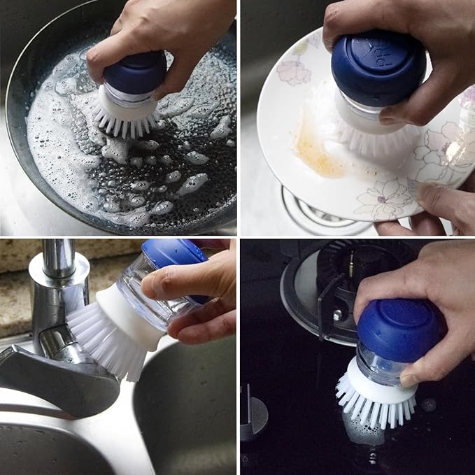CELOX 2 Pack Dish Brush with Soap Dispenser for Kitchen Cleaning