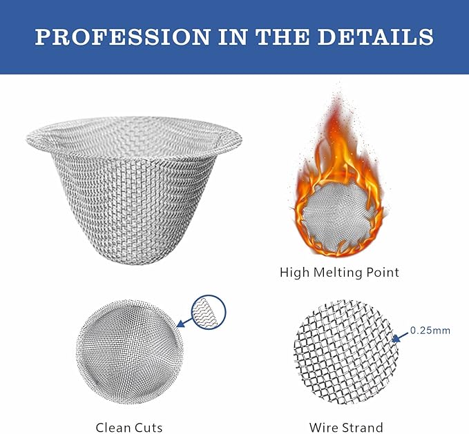 60 Pieces 1/2 Inch Stainless Steel Mesh Clean Screens with Tapered Design, 0.5 Inch Size, Along with a 3-in-1 Cleaning Tool, Brush, and Stainless Steel Storage Box