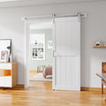 30''x84'' Sliding Barn Door with 5 Ft Brushed Nickel Hardware Kit& Handle& Floor Guides,Pre-Drilled Holes Easy Assembly - Include Installation Manual, Water-Proof PVC Surface, H-Frame