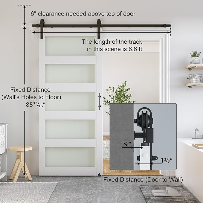 SmartStandard 38 x 84 in Glass Barn Door with 6.6FT Sliding Hardware Kit & Handle, Pre-Drilled Ready to Assemble, Waterproof PVC Coating, White, 5-Panel Glass