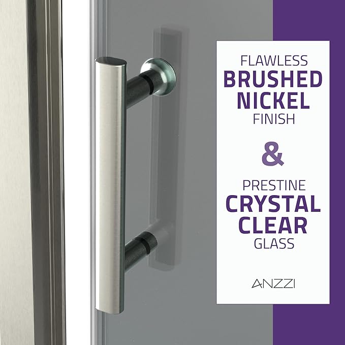 ANZZI 72 x 60 inch Framed Shower Door in Brushed Nickel, Halberd Water Repellent Glass Shower Door with Seal Strip Parts, Easy Glide Rollers Sliding Shower Door, SD-AZ052-02BN