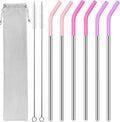 20 oz Stainless Metal Straws for 20 oz Stanley Tumbler, 6Pcs Reusable Straight Long Steel Straws with 12 Silicone Tips and 2 Straw Cleaning Brushes (3Color2, 20oz)