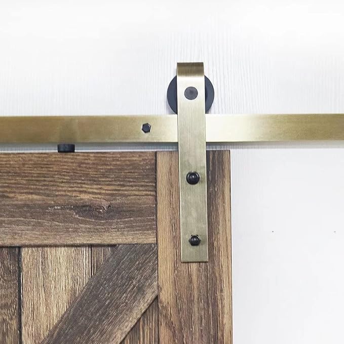 96 inch Classic Brass Sliding Barn Door Hardware Kit for Interior Door Brushed Gold