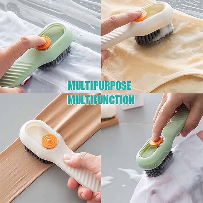 Liquid Adding Soft Fur Cleaning Brush, Multifunctional Cleaning Brush with Soap Dispenser, Multifunctional Liquid Shoe Brush, 2 Brushes + 2 Cleaning Cloths for Home Cleaning, Shoe Washing, Laundry