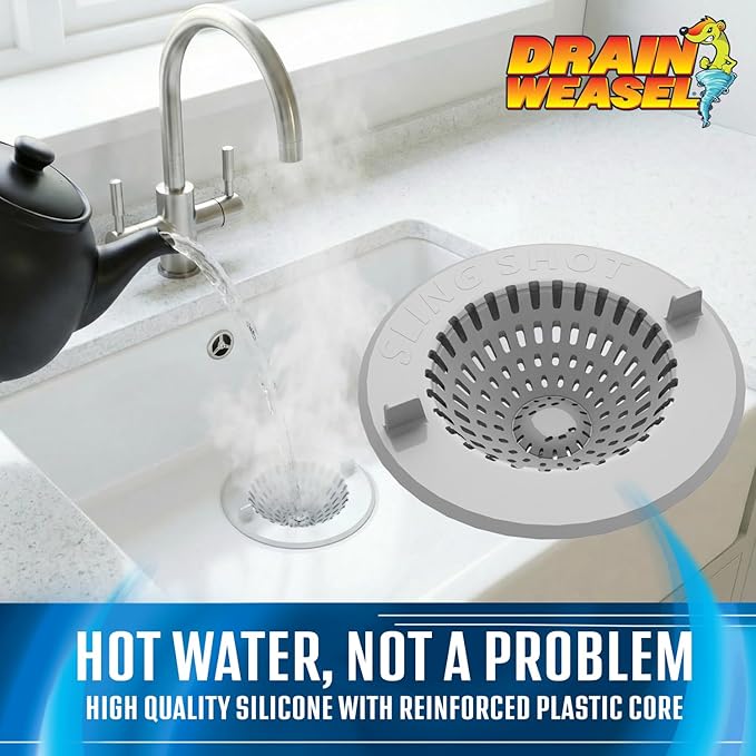 Slingshot Kitchen Sink Drain Strainer Cover Basket, Food Catcher and Stopper, Screen Filter, Dishwasher Safe, Silicone and Plastic, 2 Pack