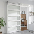 SmartStandard 48 x 84 inch Glass Barn Door with 8FT Brushed Nickel Sliding Hardware Kit & Handle, Pre-Drilled Ready to Assemble, Waterproof PVC Coating, White, 5-Panel Glass