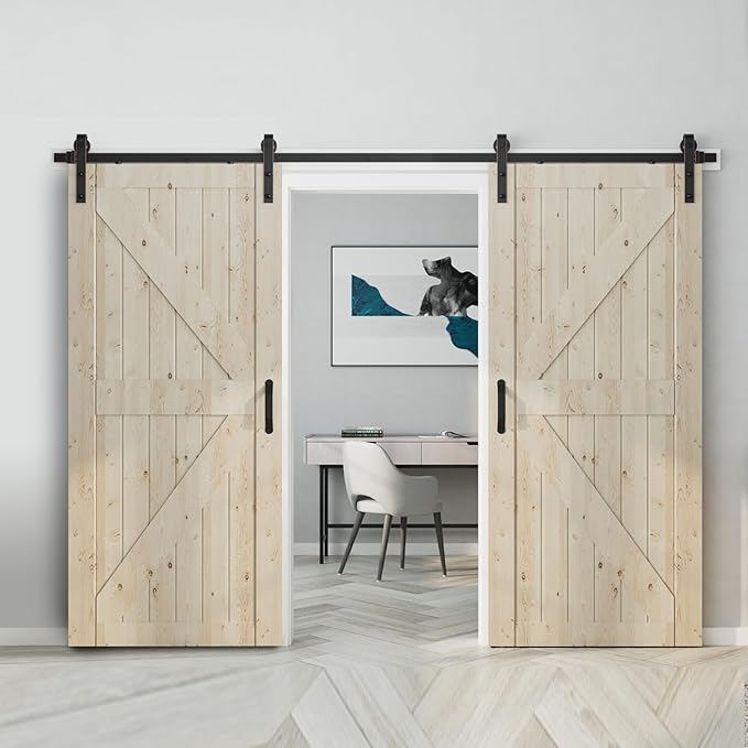 ORB Oil Rubbed Bronze Sliding Barn Door Hardware Kit with 11FT Track/Rail Double Door Brushed Antique Bronze