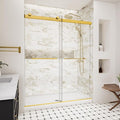 Frameless Shower Door,56-60" W x 74" H Double Sliding Glass Shower Door with 5/16" (8mm) SGCC Thick Tempered Clear Glass Shower Door,Soft Close System&Explosion-Proof Film Nano Coating,Brushed Gold