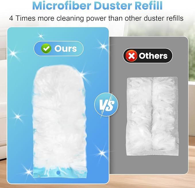 40 Pack Duster Refill for Swiffer® Duster, 360°Heavy Duty Duster Refills Kit, Strong Electrostatic Adsorption Technology, Suitable for Furniture, Curtains, Offices and Other Scenes with 1 Short Handle