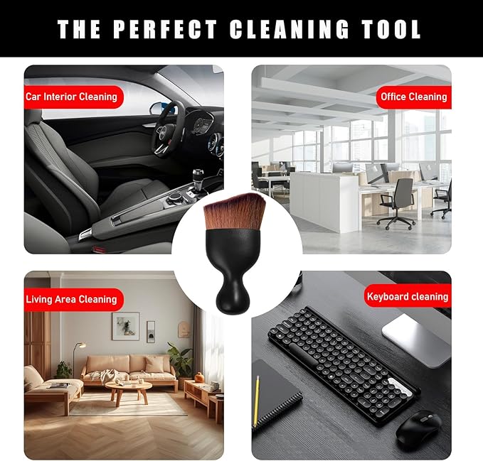 2PCS Car Interior Dust Brush, Soft Scratch Free Auto Detailing Brushes, Universal Vehicle Interior Cleaning Tool for Automotive Dashboard, Air Vents, Leather (Dark Brown)