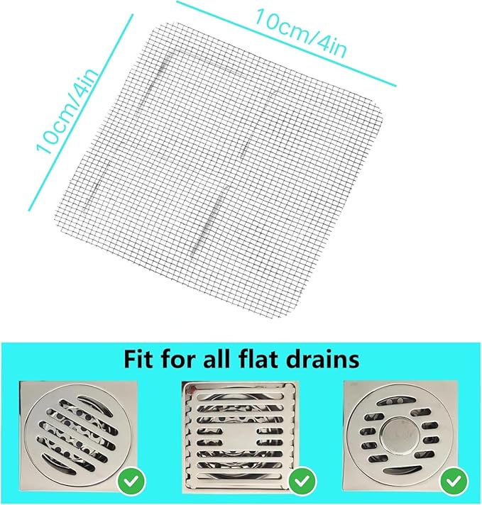Disposable Disposable Hair Catcher Shower Drain Square Mesh Stickers,Upgrade Drain Hair Cather Sticker Filter Covers to Catch Human & Pet Hair, Fits Bathroom Shower, Kitchen Sink, Bathtub (30)