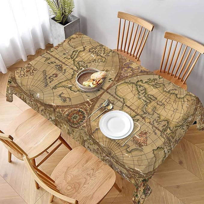 Vintage World Atlas Map Table Cover 52x70 Pirate Adventures Old Transportation Symbols Table Cloth Rectangle Table for Banquet Party Decorative Outdoor Picnic Dining Kitchen Table Cover