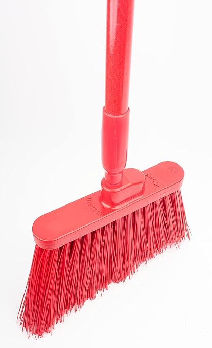 SPARTA 41083EC05 Plastic Color Coded Broom, Unflagged Bristles, Long Broom With Angled Head For Small Debris Cleaning, 56 Inches, Red, (Pack of 12)
