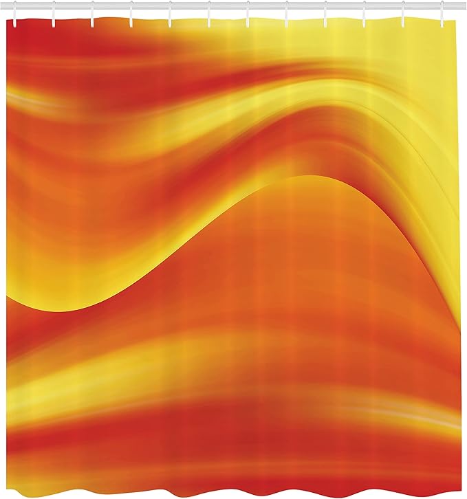 Ambesonne Orange Shower Curtain, Digital Waves with Different Tones with Motion Effect Smooth Hot Lines Art Print, Cloth Fabric Bathroom Decor Set with Hooks, 69" W x 84" L, Burnt Orange