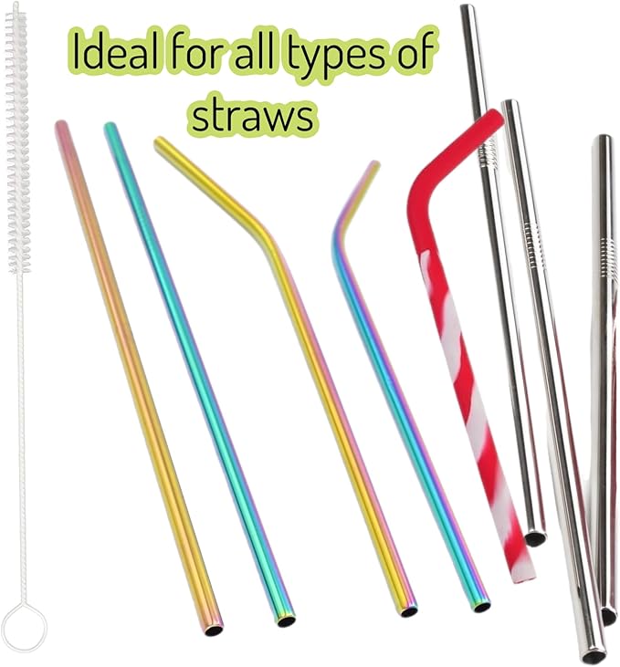 20 Premium Straw Cleaner Brush XL 12" Long & 3/8” Wide Straws Pipe Cleaning Brush Hummingbird Feeders Thick Reusable Shake Straws Coated Stainless Steel Nylon Bristles Flexible Handle