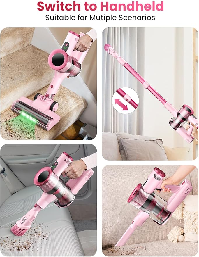 Dzaki Cordless Vacuum Cleaner, Stick Vacuum with Smart LED Display, 50KPA 55Mins Vacuum Cleaners for Home, Powerful Suction, Anti-Tangled Lightweight Rechargeable Vac for Pet Hair, Carpet