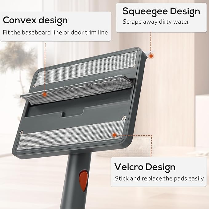 Base Board Cleaner Tool,Wall Cleaning Mop with 360° Rotation, 180° Folding Ceiling Duster Tool , Adjustable Long Handle for Effortless Walls, Window,Floor - 8 Replacement Cleaning Pads