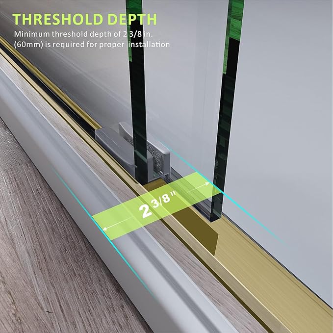 Shower Doors Glass Sliding 44-48 inch W x 72 inch H Bathroom Shower Enclosure Brushed Gold Finish,1/4" Tempered Certified Clear Glass Semi-Frameless Shower Glass Door