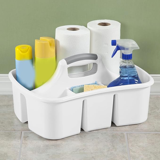 Large 5 Gal Divided Cleaning Caddy Organizer with Handle - Cleaning Supplies for Housekeeping - Shower Caddy Portable - Shower Caddy Dorm - Cleaning Supplies Organizer - 17.75 x 13.25 x 7.75