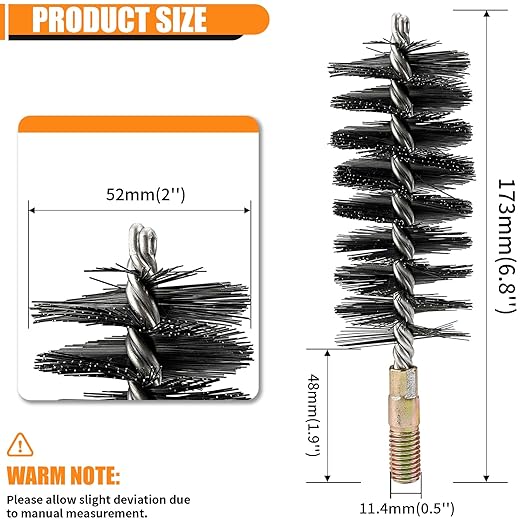 1Pc 2" Stainless Steel Round Pipe Tube Cylinder Bores Wire Cleaning Brush 50mm