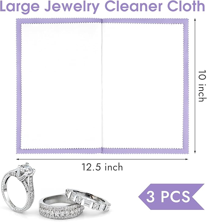 3 Pcs Silver Polishing Cloth, Large 10" X 12.5" Jewelry Cleaner Cloth, Soft Jewelry Polishing Cloth, Four-Layer Double-Sided Silver Cleaning Cloth for Gold, Silver, Diamond, Platinum Jewelry, Purple