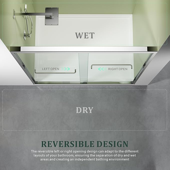 Chrome Glass Shower Door,50"-54" W x 72" H with 1/4" Tempered Glass Shower Door,Waterproof Design Double Sliding Stainless Steel Handles Hardware Bypass Shower Enclosure