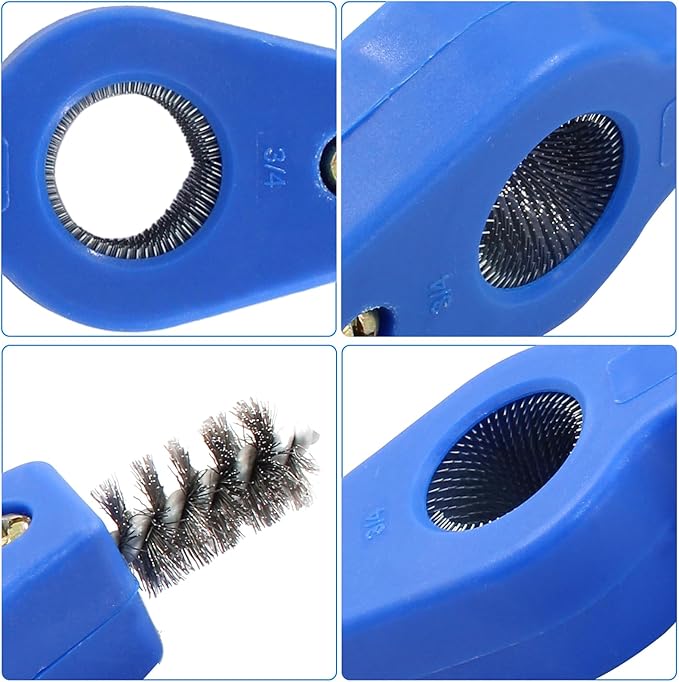 BokWin 1 Pcs 4-in-1 Copper Tubing Cleaner Tool Steel Bristles Deburring Brush Cleans Inside and Outside Wire Brush for Plumbing Installation Soldering Copper Pipes Brazing (Blue)