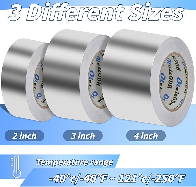 3 Pack Aluminum Foil Tape Bulk - 4 Inch x 55 Yards - 2.7mil Heavy Duty Metal Duct Tape, Aluminum HVAC Tape for Sealing & Patching, Air Ducts, Insulation Metal Repair, Professional Grade