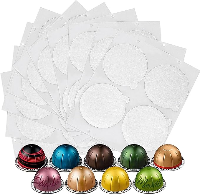 Clinuse Aluminum Foils Lids Seals for Nespresso Vertuo Pods, 100Pcs Reusable Nespresso Capsules Coffee Pods Cover Seals, Compatible with Nespresso Vertuoline Vertuo (61mm, White)