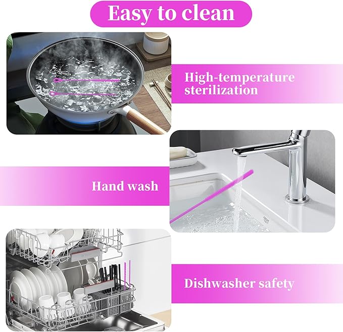 2Pcs silicone straw cleaning brushes, extra long, used for Cleaning Glass Metal Smoothie Straws and StrawCups,Non-slip Handle Soft and Bendable, 6mm+9mm. (Purple)