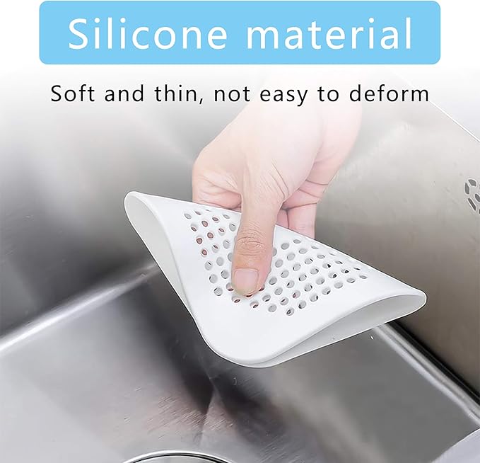 Drain Hair Catcher Square Silicone Trap Shower Drain Cover with Suction Cups for Bathroom Bathtub Kitchen Filter Flat Strainer, 2 Pack