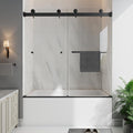 Frameless Bathtub Shower Door, 55-60" W x 60" H Double Sliding Tub Shower Door, 1/4''(6mm) SGCC Tempered Glass with Explosion-Proof Film Nano Coating, Matte Black
