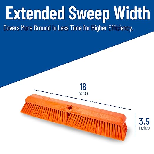 SPARTA 41890EC24 Omni Sweep Plastic Push Broom Head, Heavy Duty, Industrial Broom With Color Code System For Outdoor, Indoor, Garage, Concrete, Patio, Kitchen, Bathroom, 18 Inches, Orange