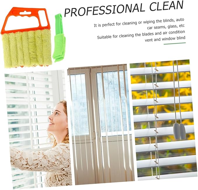 Handheld Window Cleaner Brush and 7-Finger Blinds Cleaning Brush 2pcs Set for Indoor Blinds and Air Conditioner Vent Dust Removal, Sturdy Plastic Handle, Multi-Surface Cleaning