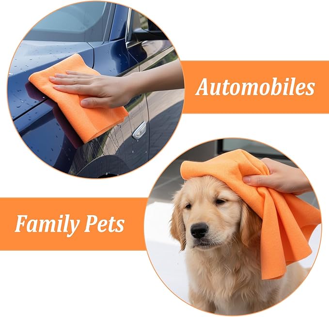 10 Pack Shammy Cloths, 27 X 20 Inch Extra Large Absorbent Cleaning Towels, Reusable Multi Purpose Chamois for Car Drying, Home, Kitchen, Bathroom and Pet, Machine Washable and Scratch Free, Orange