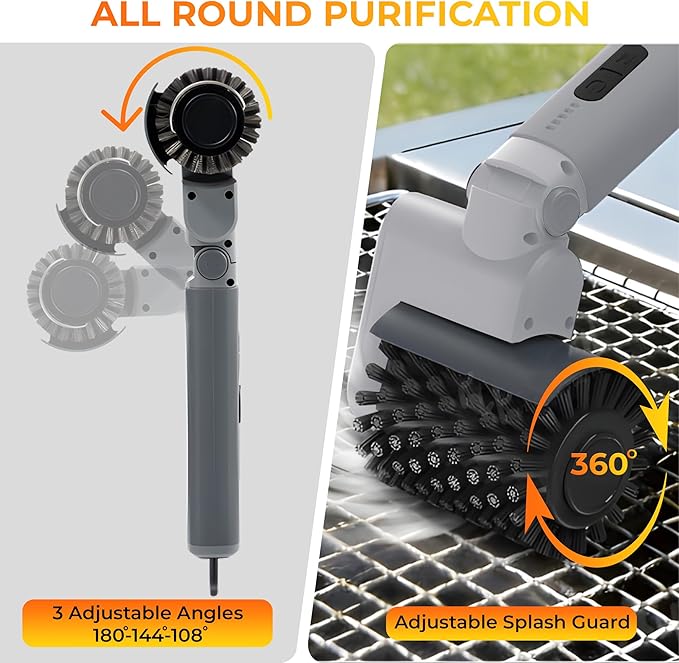 2026 Upgraded Electric Grill Brush for Outdoor, BBQ Grill Cleaner with 3 Replace Heads, 3-Speed & Angle Adjustable Rotary Grill Brush, 150 Mins Runtime Grill Cleaning Brush for BBQ Grates & Griddles