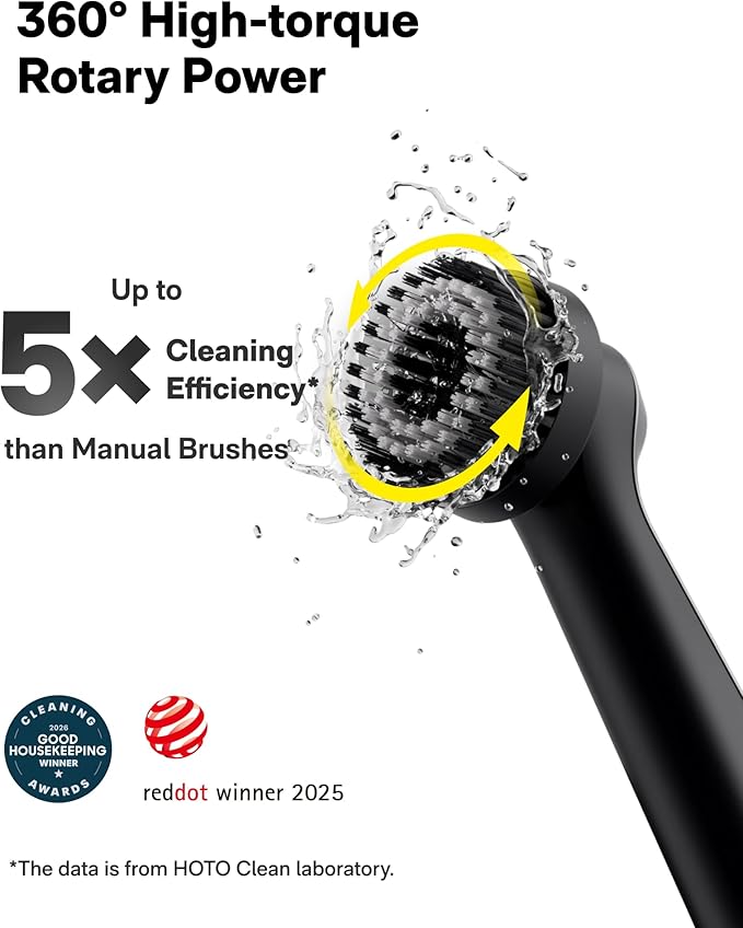HOTO Wand™ Cordless Spin Scrubber, Electric Rechargeble Grout Cleaning Brush, IPX7 Waterproof Bathroom Scrubber, 12 Replaceable Brush Heads Version Power Scrubber for Grout, Tiles, Corners, Crevices