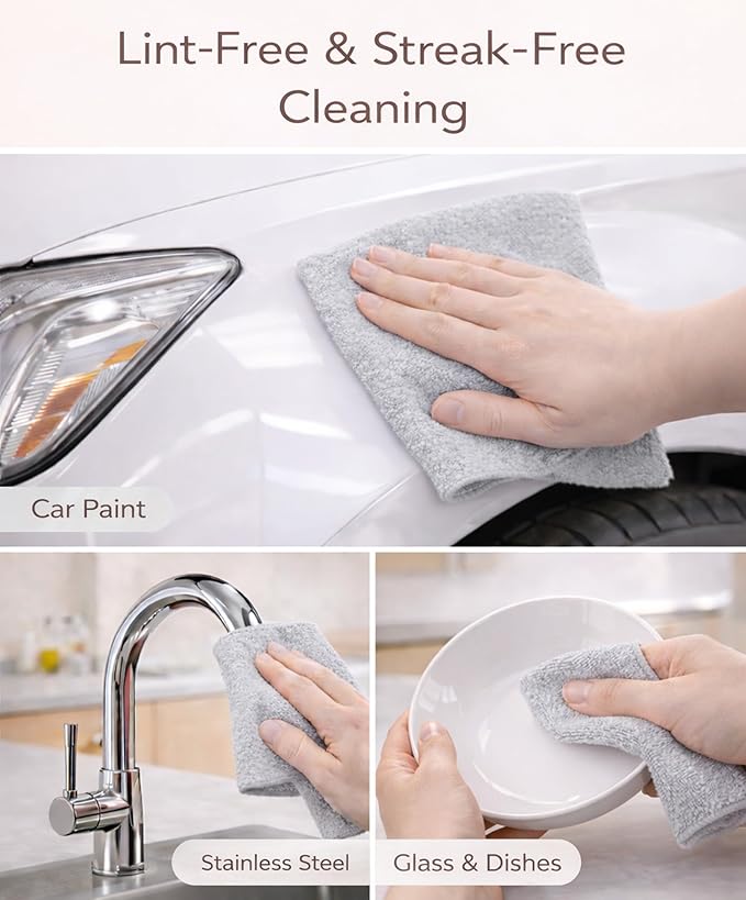 Microfiber Cleaning Cloth Roll - 100 Pack Tear Away Microfiber Paper Towels, Reusable, Washable, Scratch-Free, Kitchen Towels for Car, Home, Kitchen, Glass, Dishes (Light Grey)