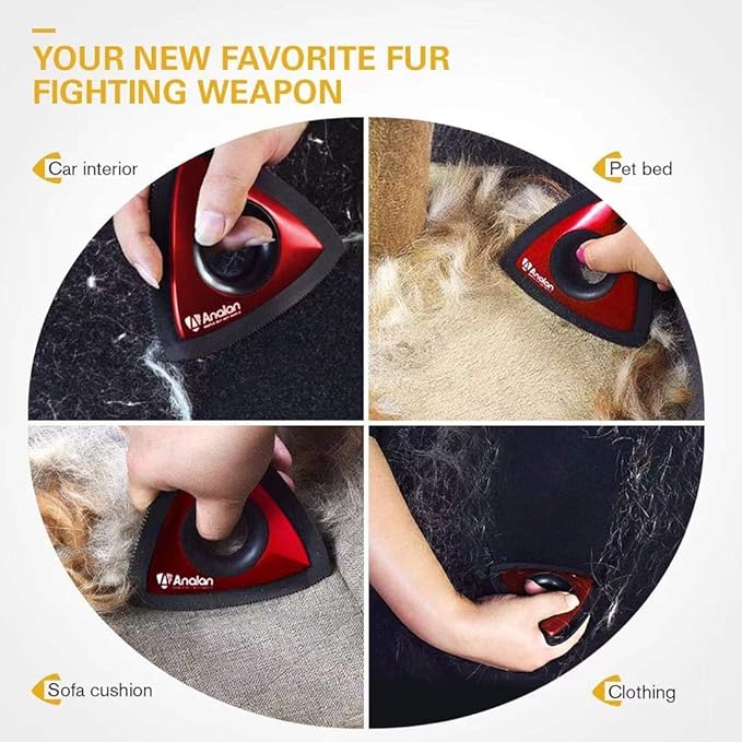 Analan Mini Pet Hair Remover for Car Detailing Supplies, Triangle Dog Hair Remover for Auto Detailing, Couch, Furniture, Lint, Carpet (Suit with 2 Blades) (Orange) (Orange)