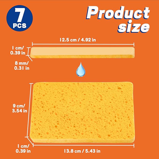 7 Pack Biodegradable Cellulose Pop Up Sponges | Compostable Kitchen Sponges Pack | Gentle Non-Scratch Cleaning for Dishes, Kitchen & Bathroom Surfaces-Yellow
