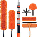 20FT High Reach Duster Cleaning Kit with 3-12 FTExtension Pole, High Ceiling Fan Cleaner Duster Tool for Fan Blades, Extendable Reusable Cobweb, Feather, Window Cleaning Squeegee Kit (12FT)
