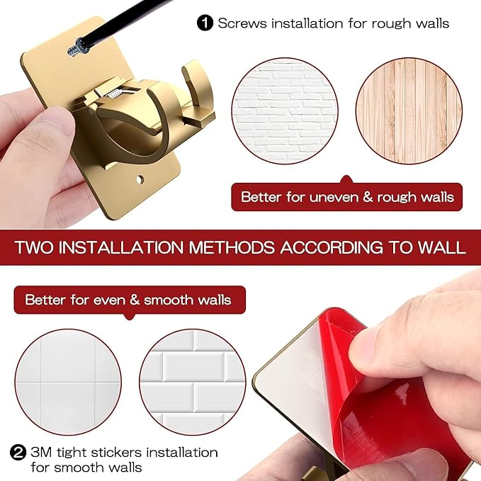 2 Pieces Self Adhesive Curtain Rod Bracket, Universal Plastic Curtain Rod Holders, No Drill Curtain Rod Brackets Curtain Rod Hooks for Bathroom, Bedroom, Livingroom(Gold)
