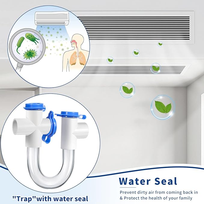 3/4 -inch Standard Condensate Trap with Cleaning Brush, PVC U Trap for HVAC Systems, Air Conditioner, Effectively Drains Condensate.