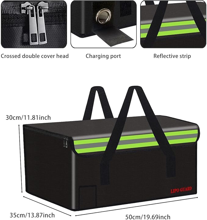 Lipo Battery Safe Bag Large Capatity Fireproof Bag for Ebike Lipo Battery Other Batteries Storage Charging Transport Home Office Travel Safe Storage Pouch